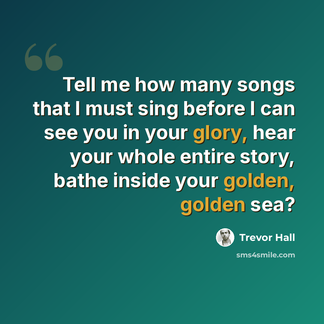 “Tell me how many songs that I must sing before I can see you in your glory, hear your whole entire story, bathe inside your golden, golden sea?” quote by Trevor Hall