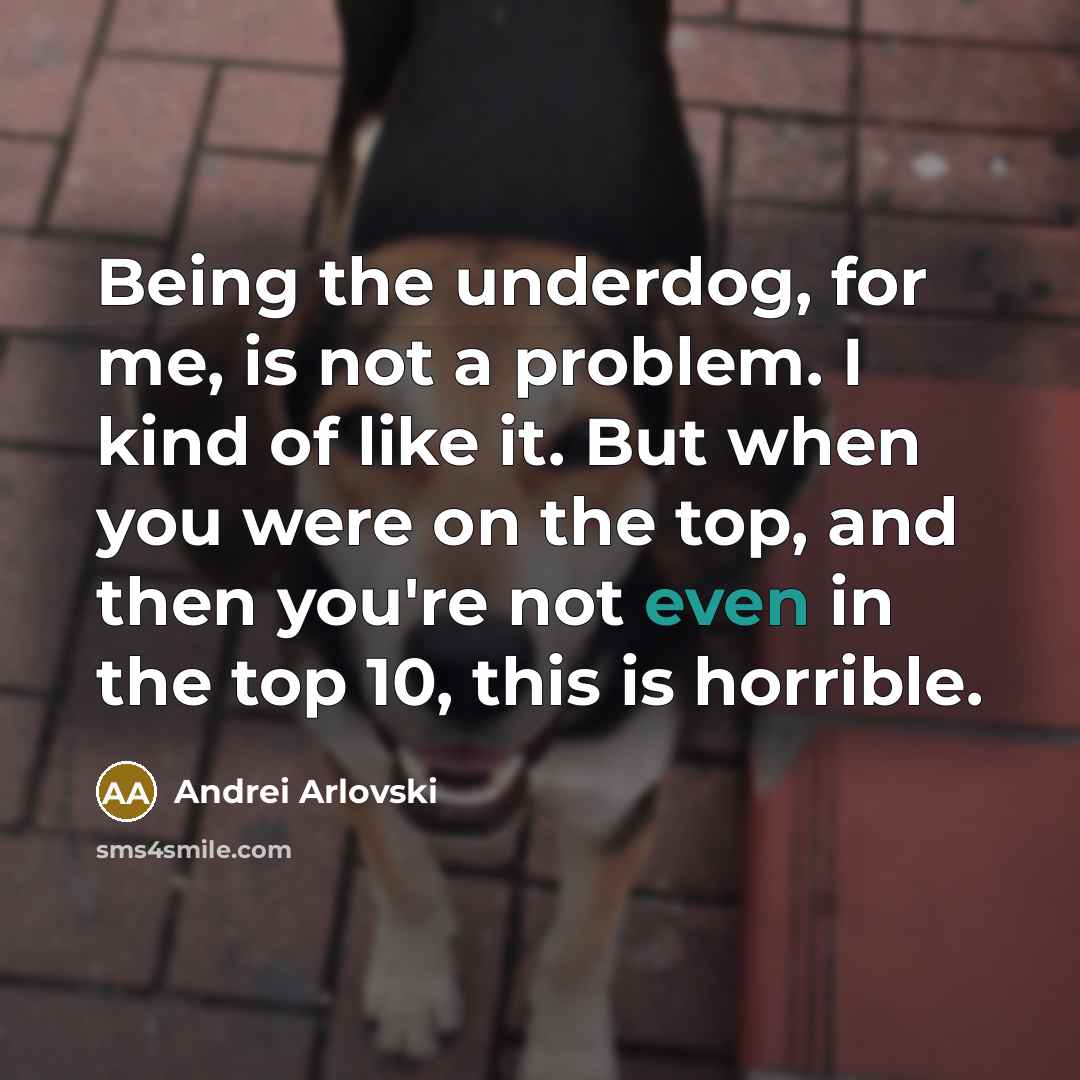 “Being the underdog, for me, is not a problem. I kind of like it. But when you were on the top, and then you're not even in the top 10, this is horrible.” quote by Andrei Arlovski