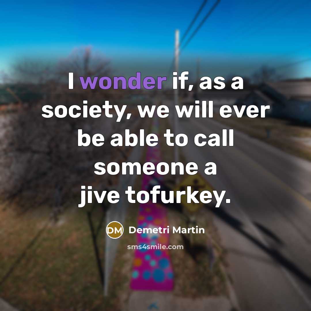 “I wonder if, as a society, we will ever be able to call someone a jive tofurkey.” quote by Demetri Martin