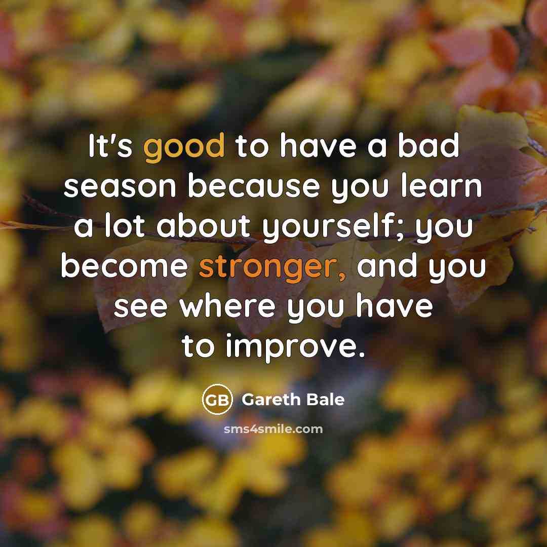 “It's good to have a bad season because you learn a lot about yourself; you become stronger, and you see where you have to improve.” quote by Gareth Bale