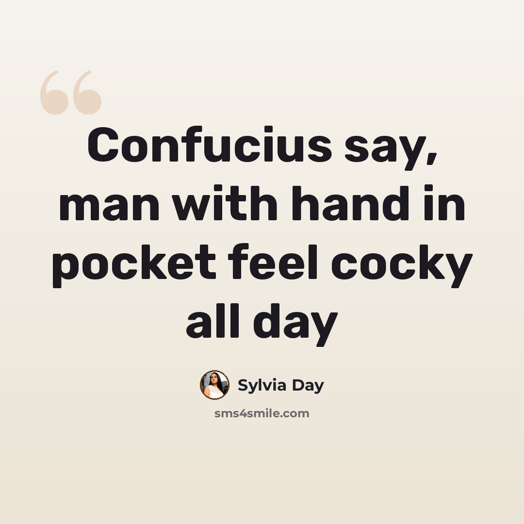 “Confucius say, man with hand in pocket feel cocky all day” quote by Sylvia Day