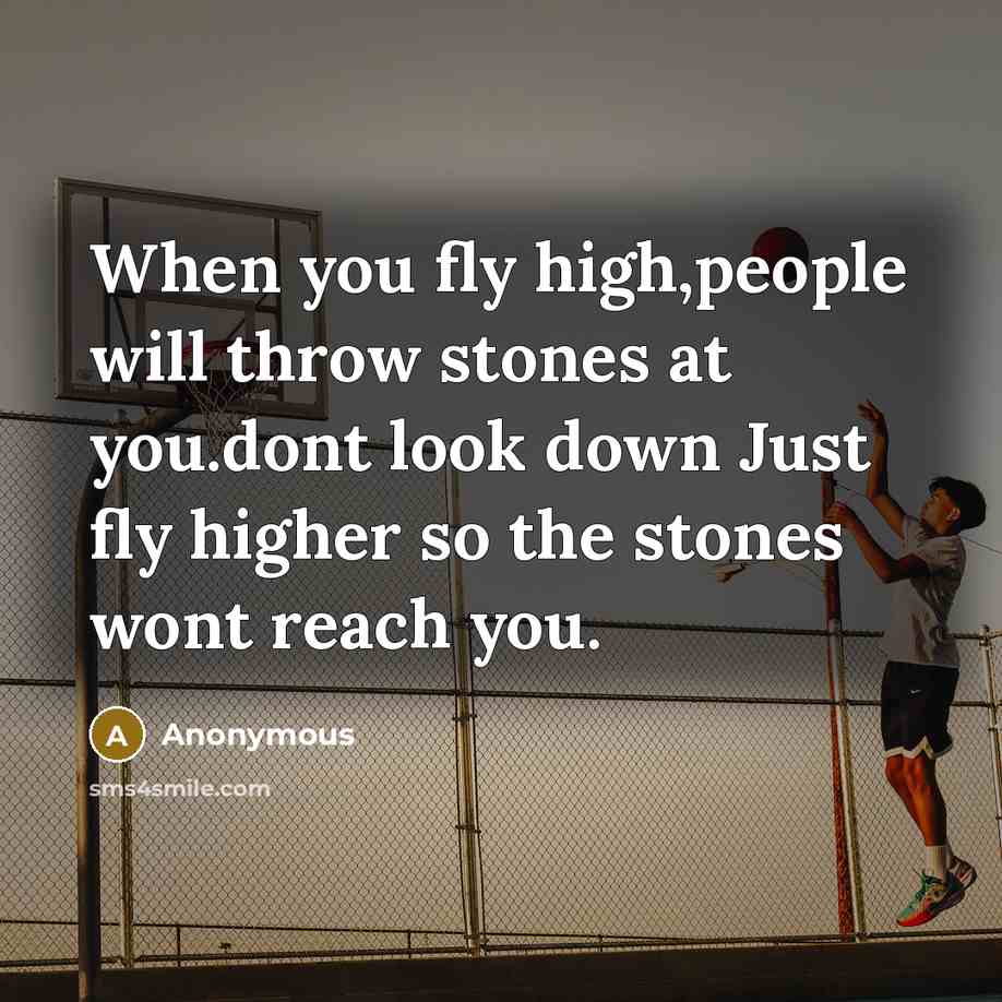 “When you fly high,people will throw stones at you.dont look down Just fly higher so the stones wont reach you.” quote by Anonymous