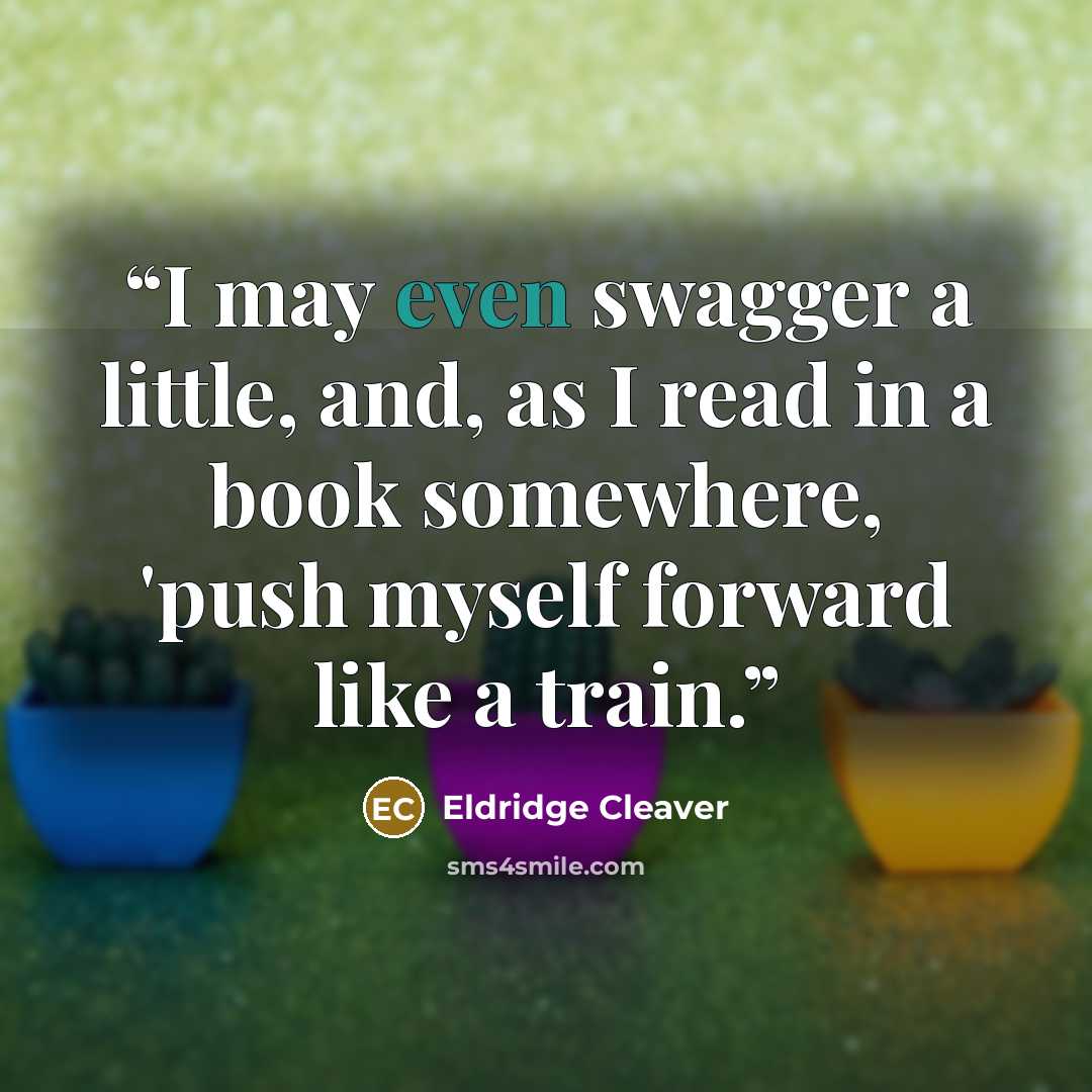 “I may even swagger a little, and, as I read in a book somewhere, 'push myself forward like a train.” quote by Eldridge Cleaver