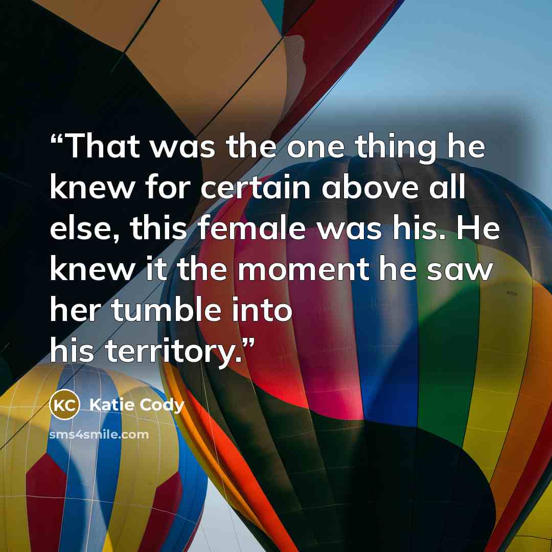 “That was the one thing he knew for certain above all else, this female was his. He knew it the moment he saw her tumble into his territory.” quote by Katie Cody