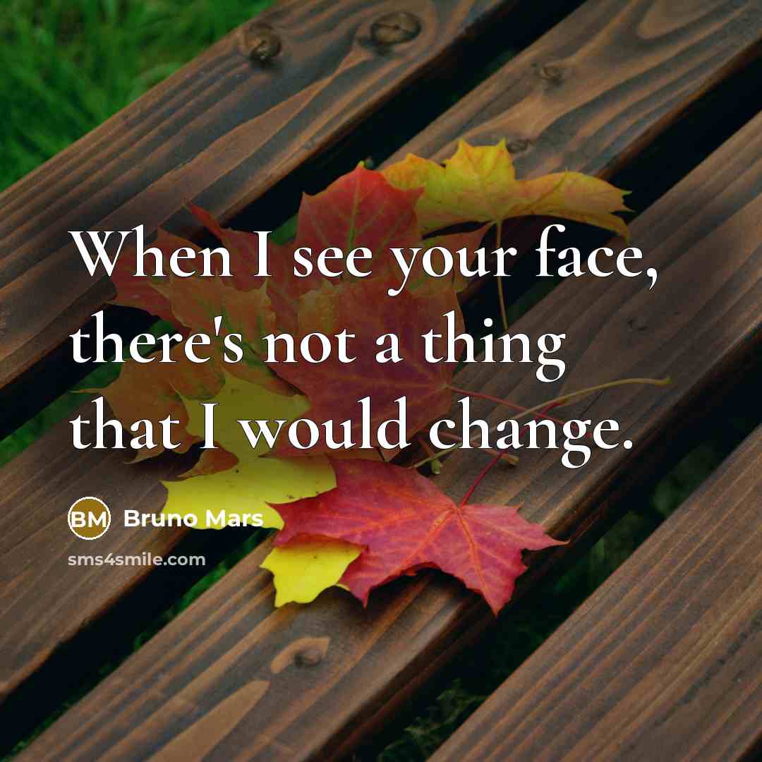 “When I see your face, there's not a thing that I would change.” quote by Bruno Mars
