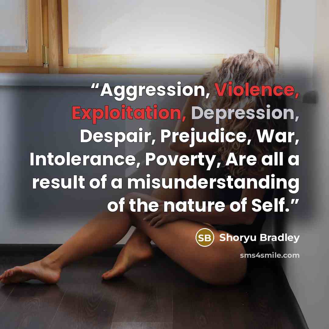 “Aggression, Violence, Exploitation, Depression, Despair, Prejudice, War, Intolerance, Poverty, Are all a result of a misunderstanding of the nature of Self.” quote by Shoryu Bradley