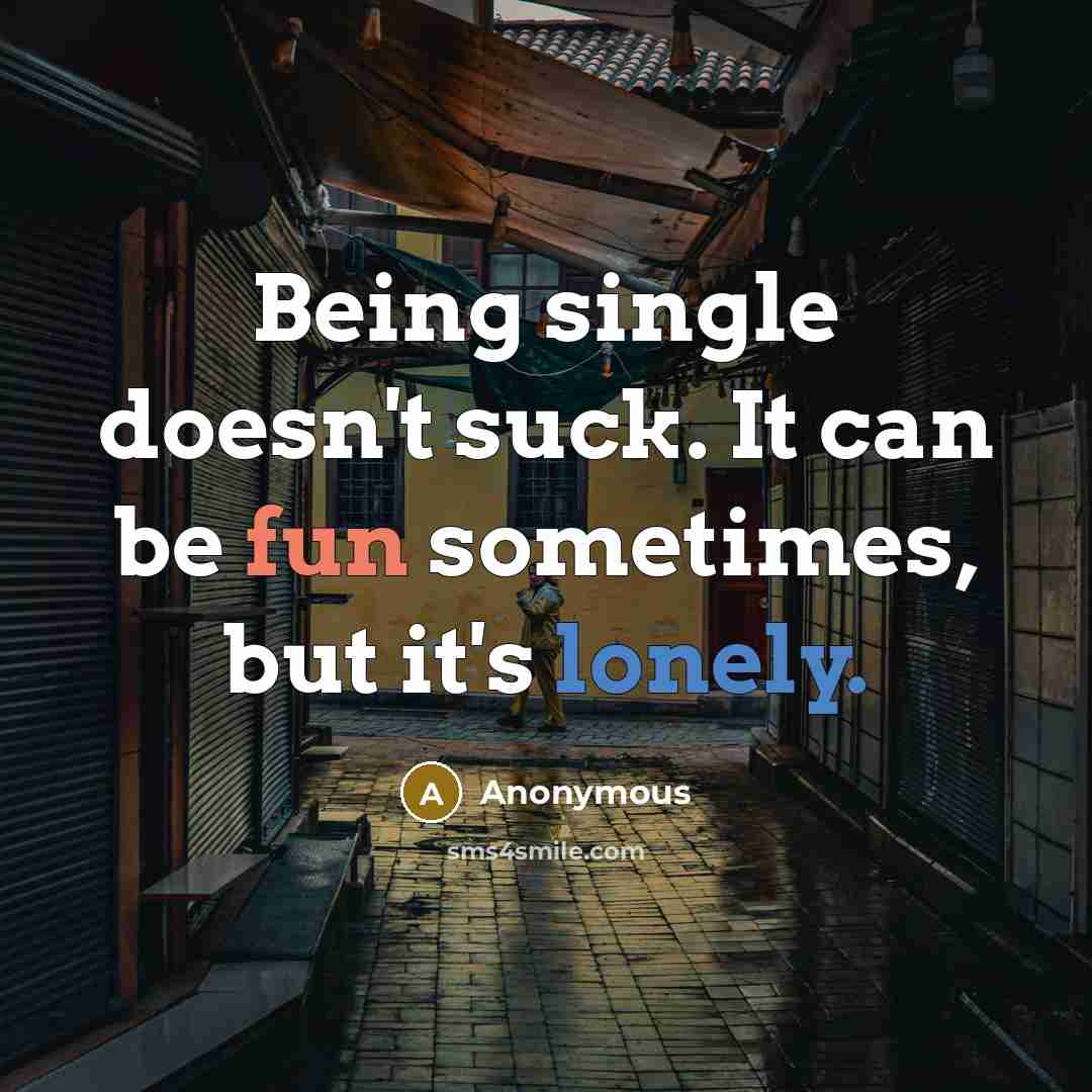“Being single doesn't suck. It can be fun sometimes, but it's lonely.” quote by Anonymous
