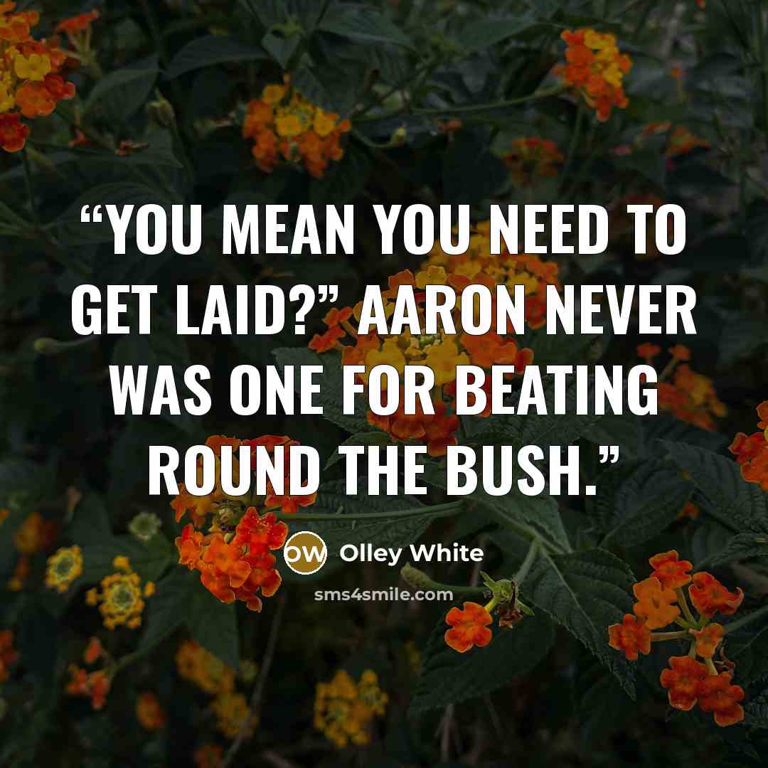 “You mean you need to get laid?” Aaron never was one for beating round the bush.” quote by Olley White