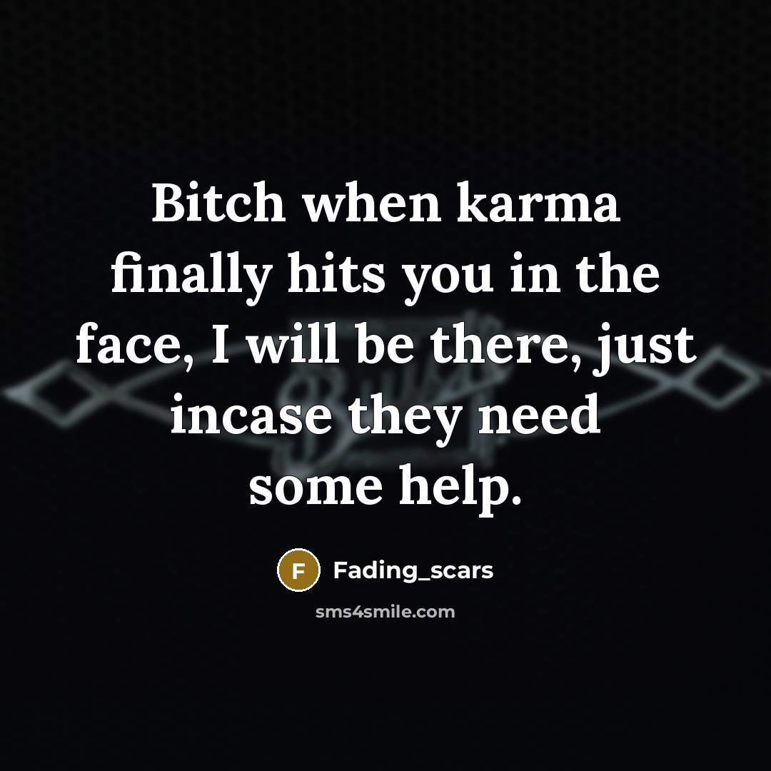“Bitch when karma finally hits you in the face, I will be there, just incase they need some help.” quote by Fading_scars