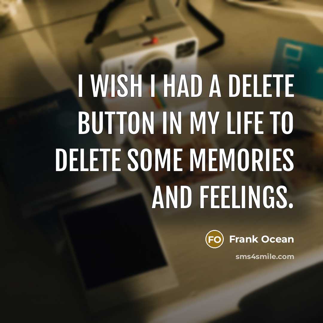 “I wish I had a delete button in my life to delete some memories and feelings.” quote by Frank Ocean