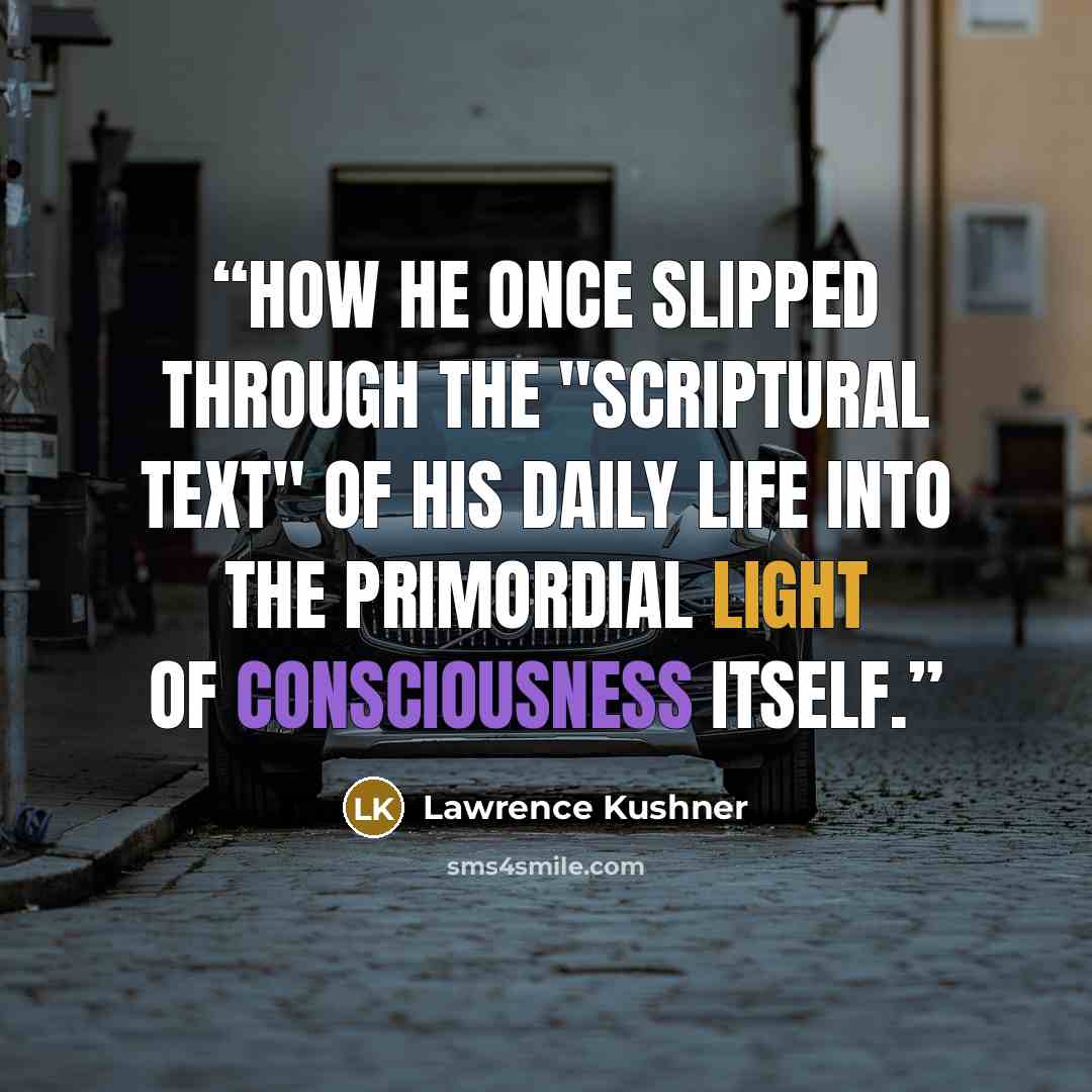 “how he once slipped through the "scriptural text" of his daily life into the primordial light of consciousness itself.” quote by Lawrence Kushner
