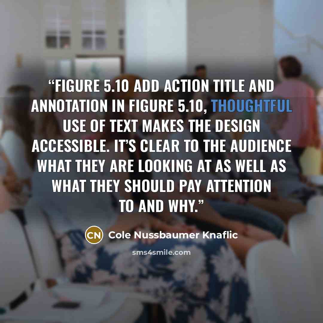 “Figure 5.10 Add action title and annotation In Figure 5.10, thoughtful use of text makes the design accessible. It’s clear to the audience what they are looking at as well as what they should pay attention to and why.” quote by Cole Nussbaumer Knaflic