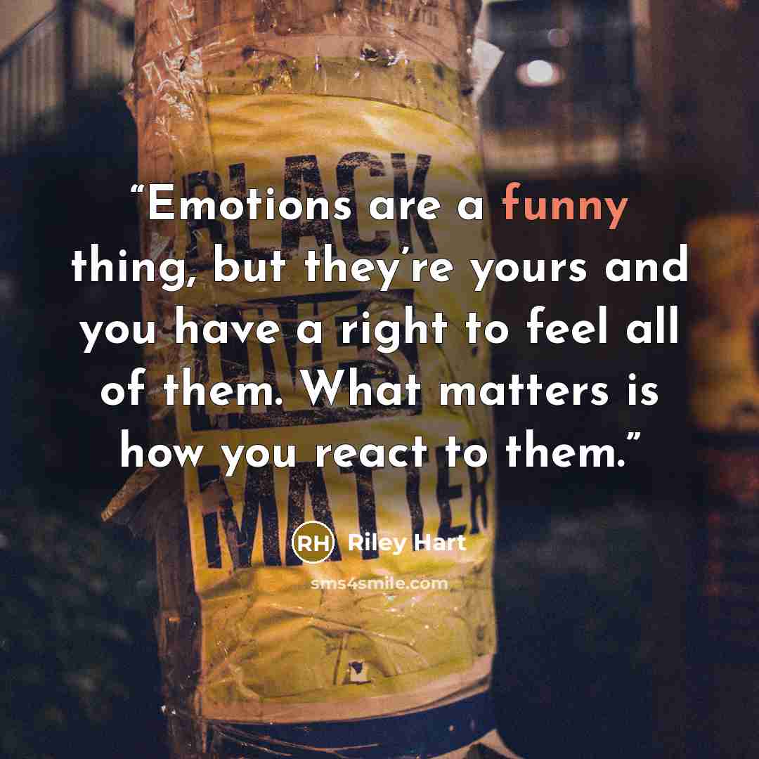 “Emotions are a funny thing, but they’re yours and you have a right to feel all of them. What matters is how you react to them.” quote by Riley Hart