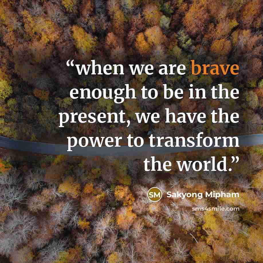 “when we are brave enough to be in the present, we have the power to transform the world.” quote by Sakyong Mipham