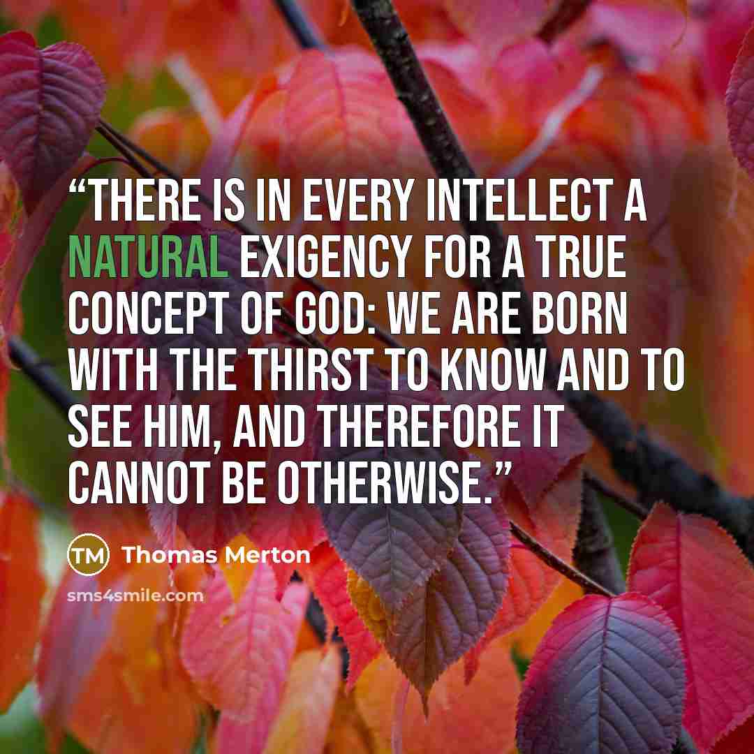 “There is in every intellect a natural exigency for a true concept of God: we are born with the thirst to know and to see Him, and therefore it cannot be otherwise.” quote by Thomas Merton