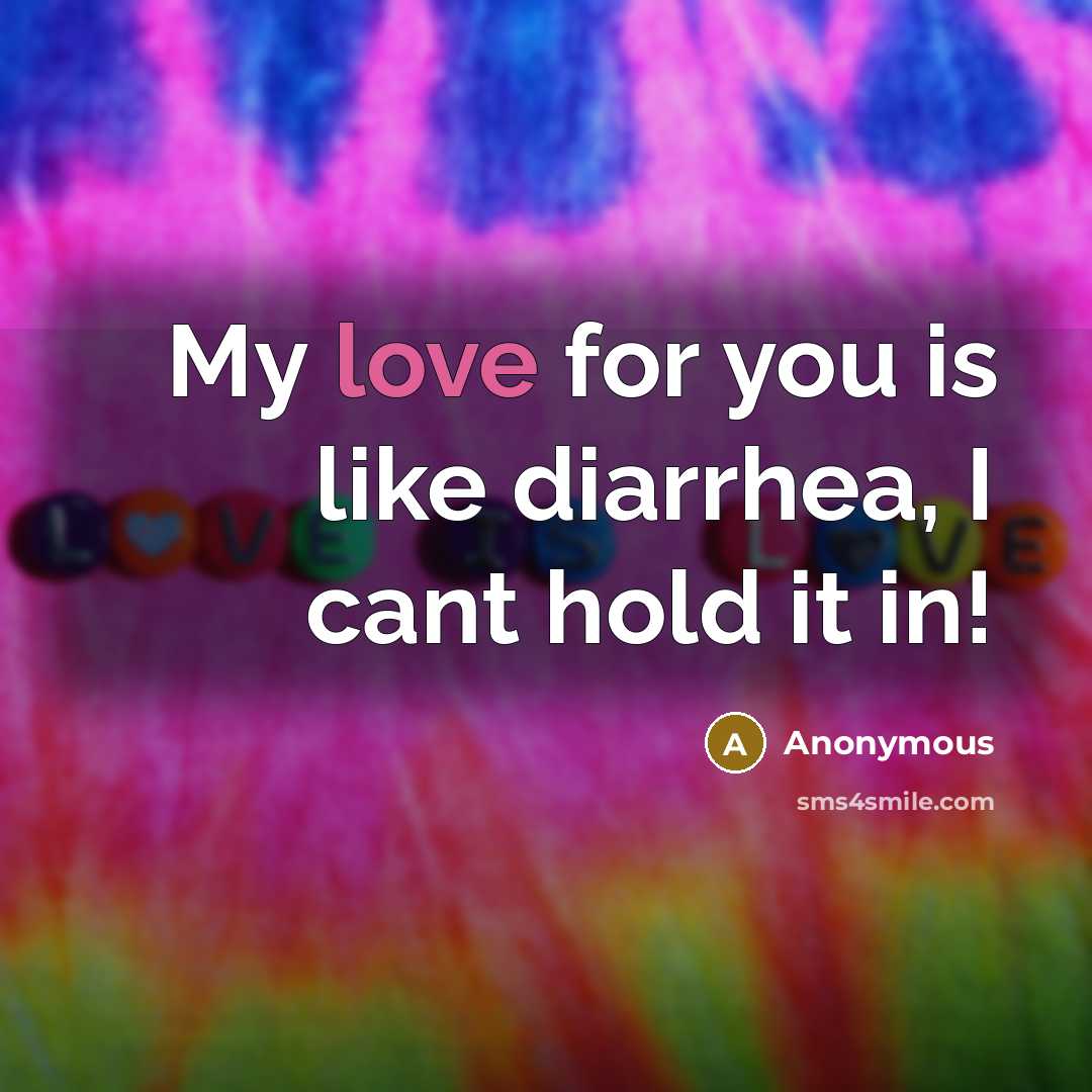“My love for you is like diarrhea, I cant hold it in!” quote by Anonymous