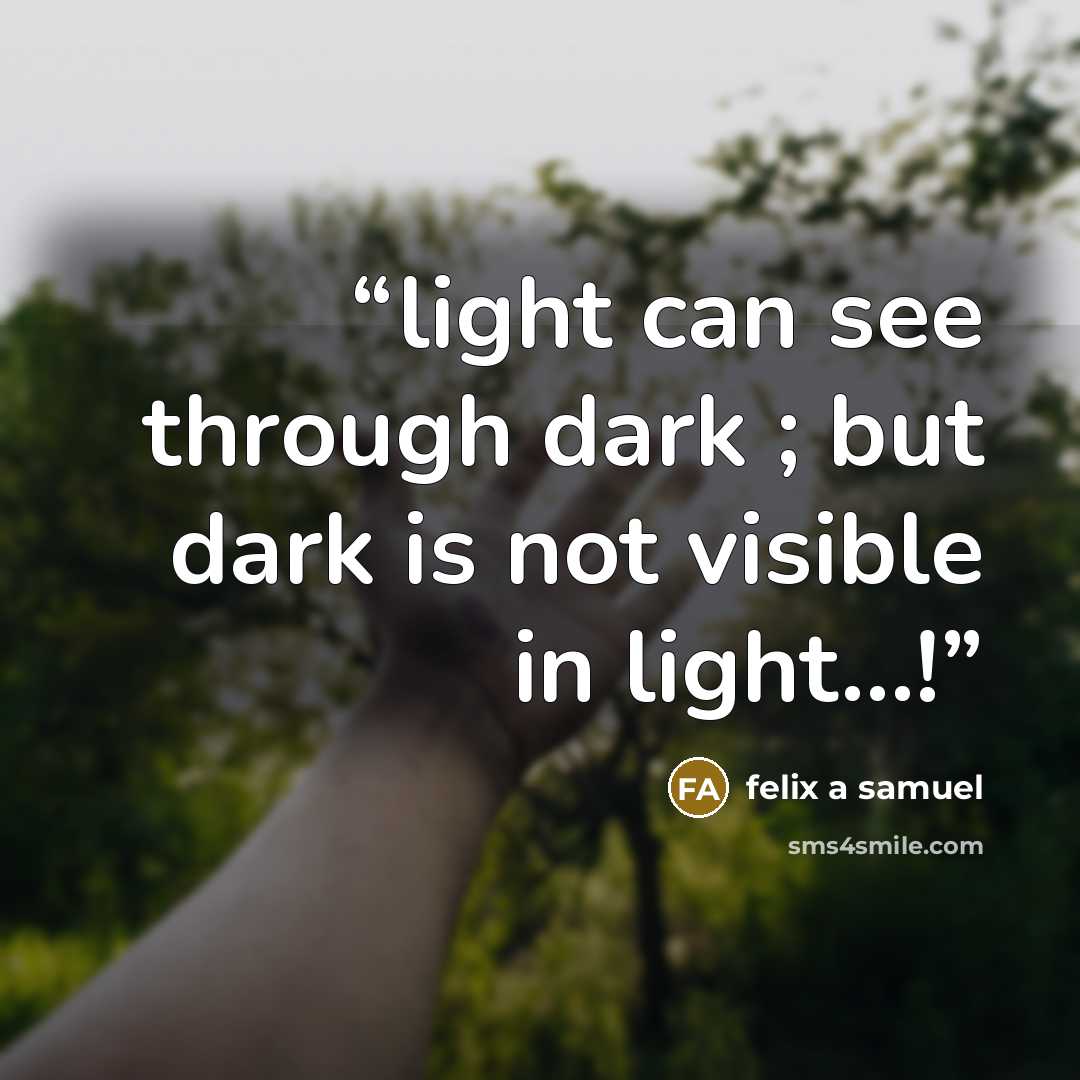 “light can see through dark ; but dark is not visible in light…!” quote by felix a samuel