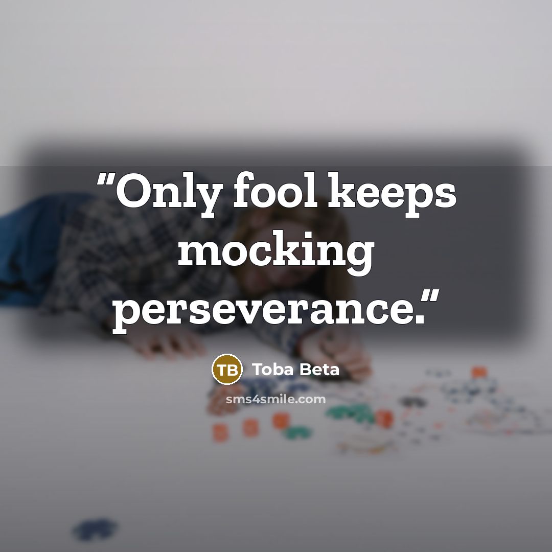 “Only fool keeps mocking perseverance.” quote by Toba Beta