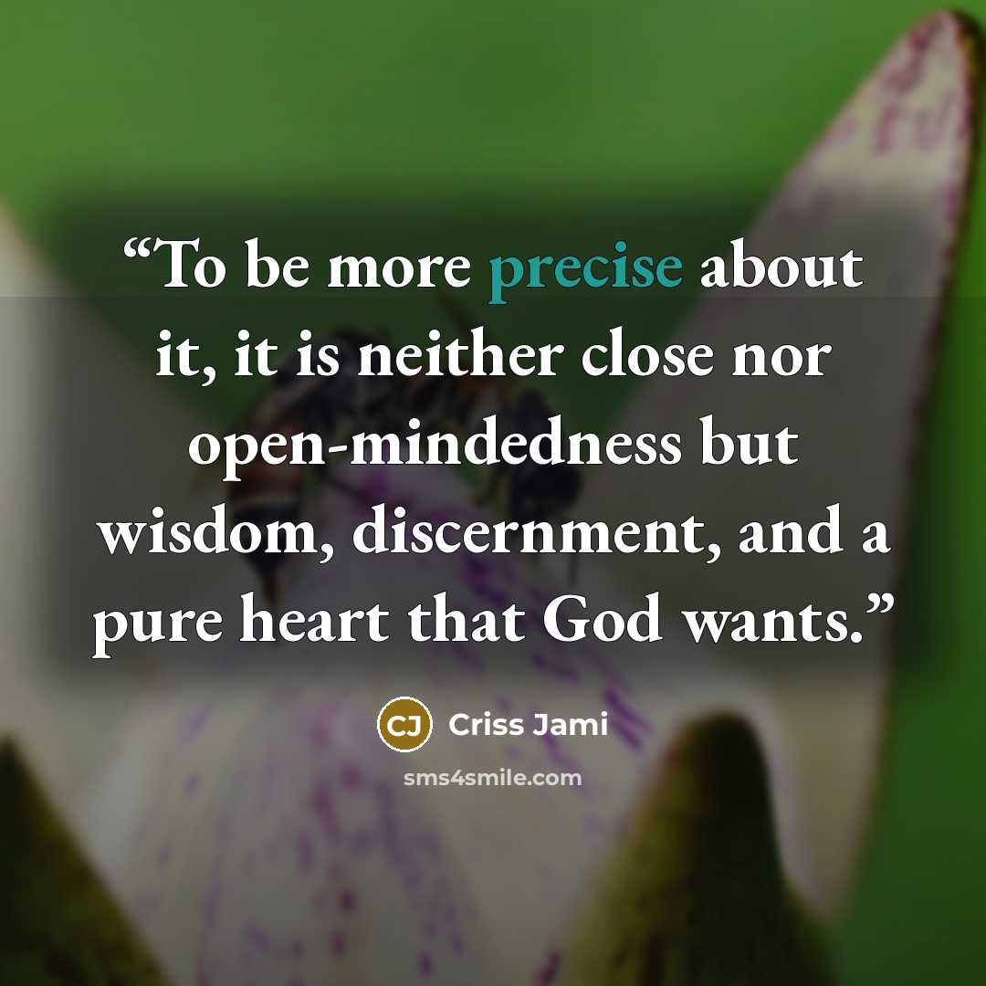 “To be more precise about it, it is neither close nor open-mindedness but wisdom, discernment, and a pure heart that God wants.” quote by Criss Jami