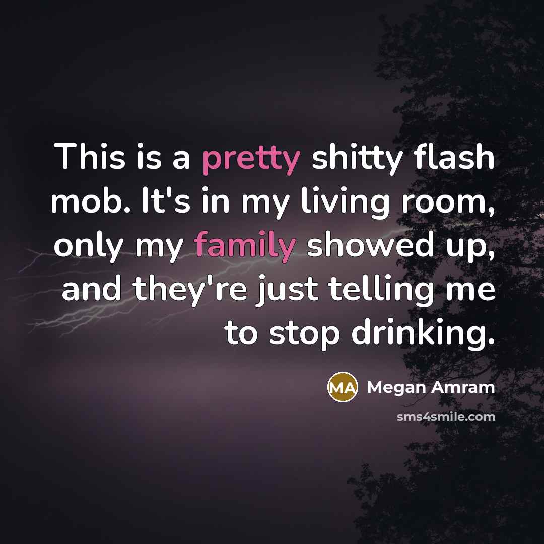 “This is a pretty shitty flash mob. It's in my living room, only my family showed up, and they're just telling me to stop drinking.” quote by Megan Amram