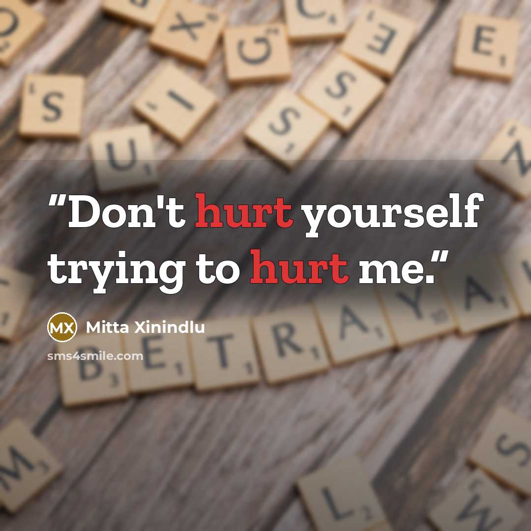 “Don't hurt yourself trying to hurt me.” quote by Mitta Xinindlu