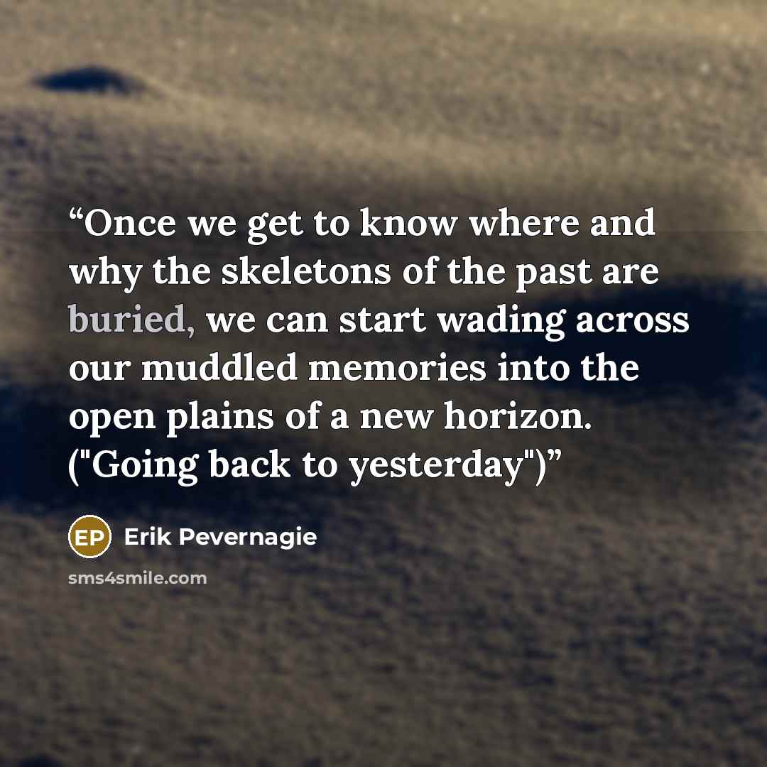 “Once we get to know where and why the skeletons of the past are buried, we can start wading across our muddled memories into the open plains of a new horizon. ("Going back to yesterday")” quote by Erik Pevernagie