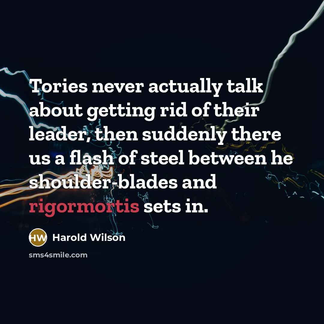 “Tories never actually talk about getting rid of their leader, then suddenly there us a flash of steel between he shoulder-blades and rigormortis sets in.” quote by Harold Wilson