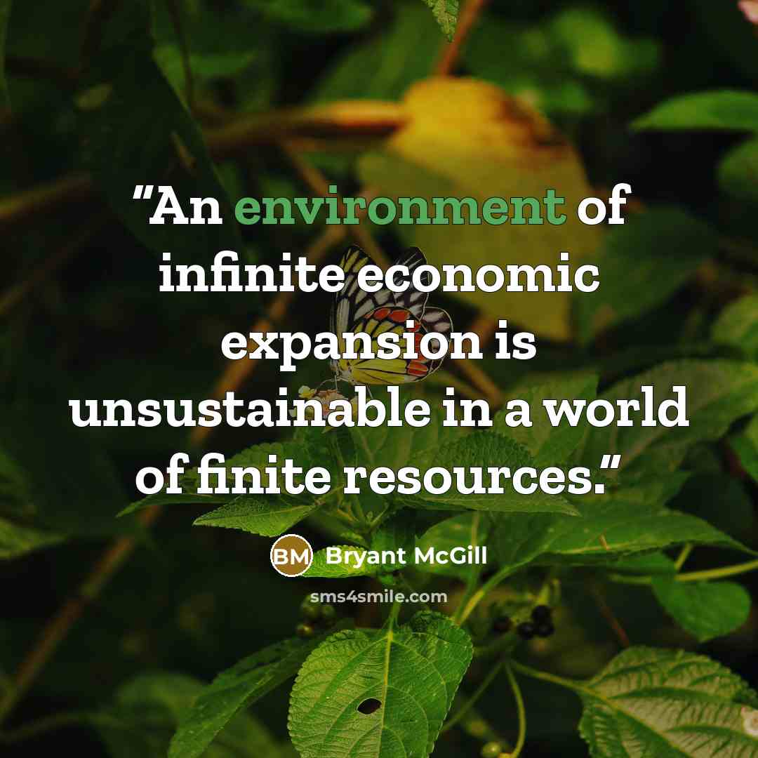 “An environment of infinite economic expansion is unsustainable in a world of finite resources.” quote by Bryant McGill