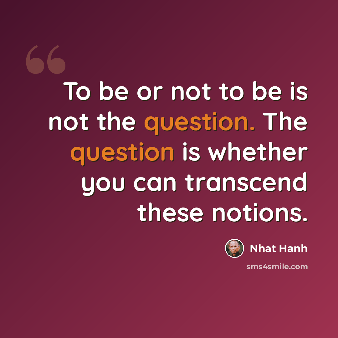 “To be or not to be is not the question. The question is whether you can transcend these notions.” quote by Nhat Hanh