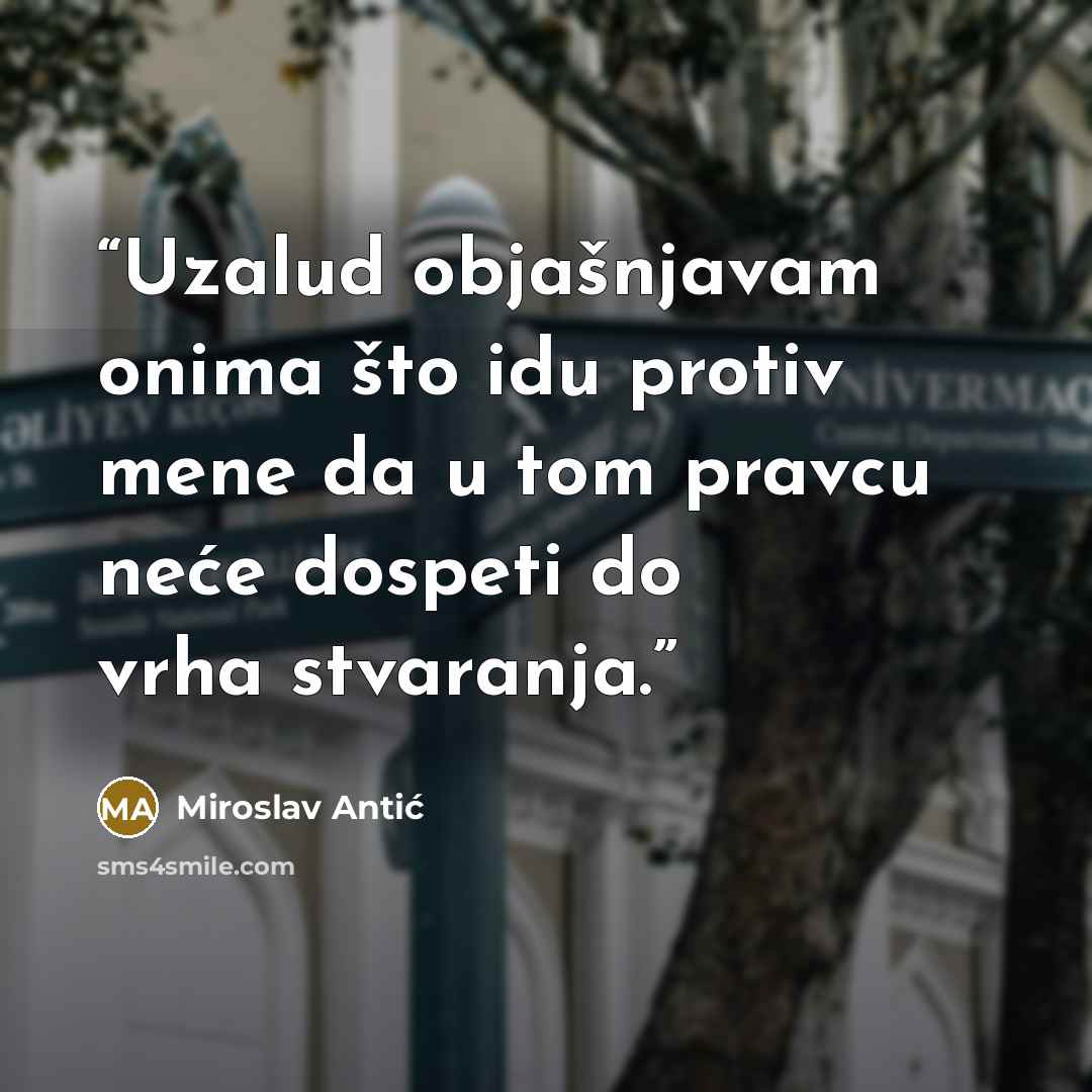 “Uzalud objašnjavam onima što idu protiv mene da u tom pravcu neće dospeti do vrha stvaranja.” quote by Miroslav Antić