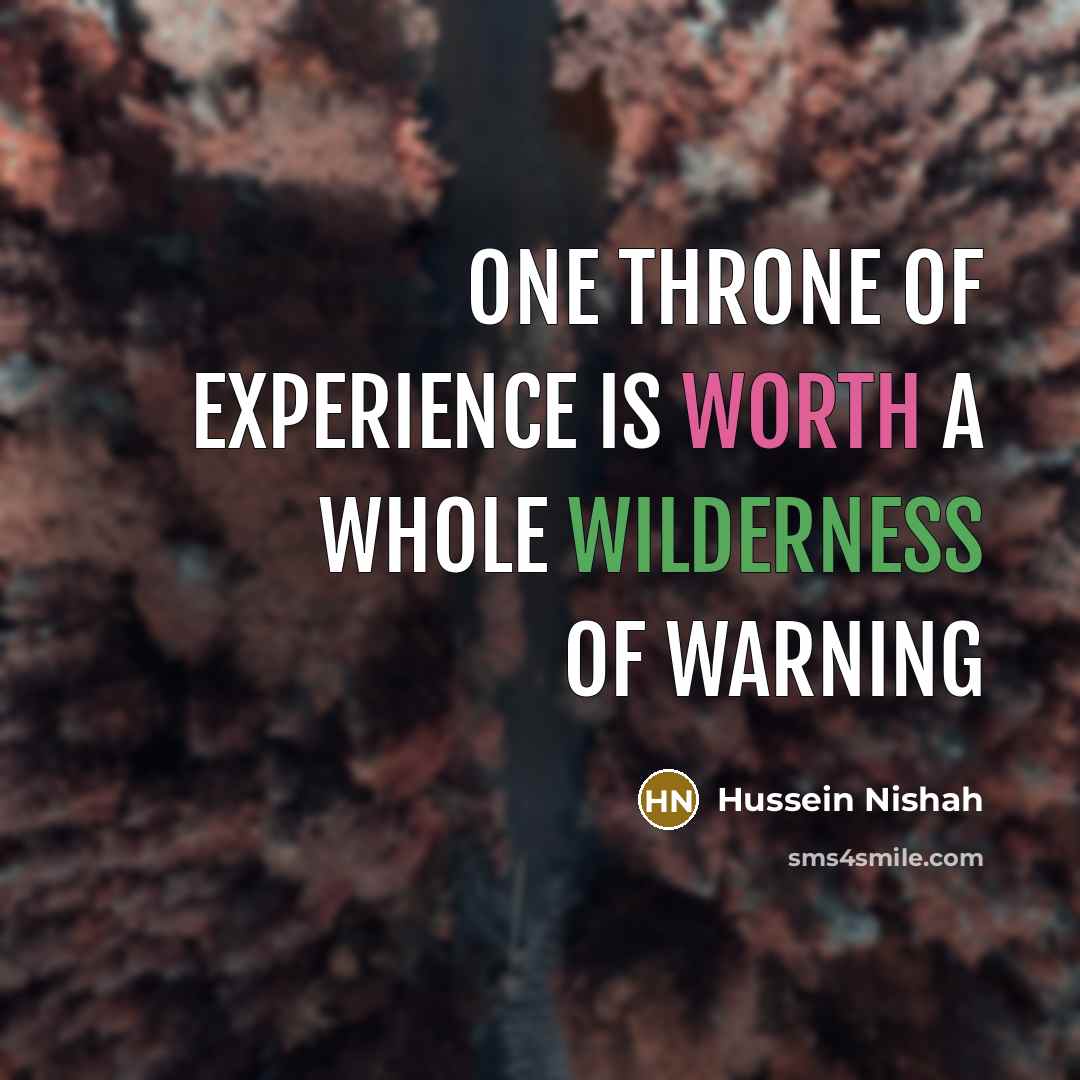 “One throne of experience is worth a whole wilderness of warning” quote by Hussein Nishah