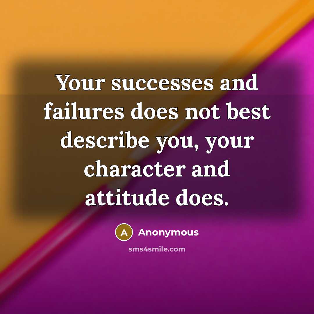 “Your successes and failures does not best describe you, your character and attitude does.” quote by Anonymous