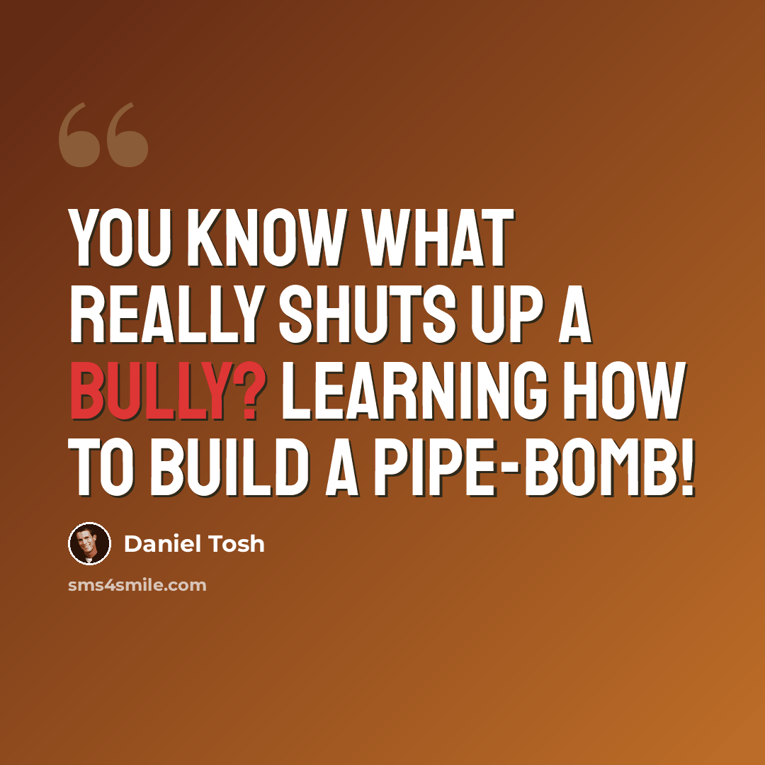“You know what really shuts up a bully? Learning how to build a pipe-bomb!” quote by Daniel Tosh