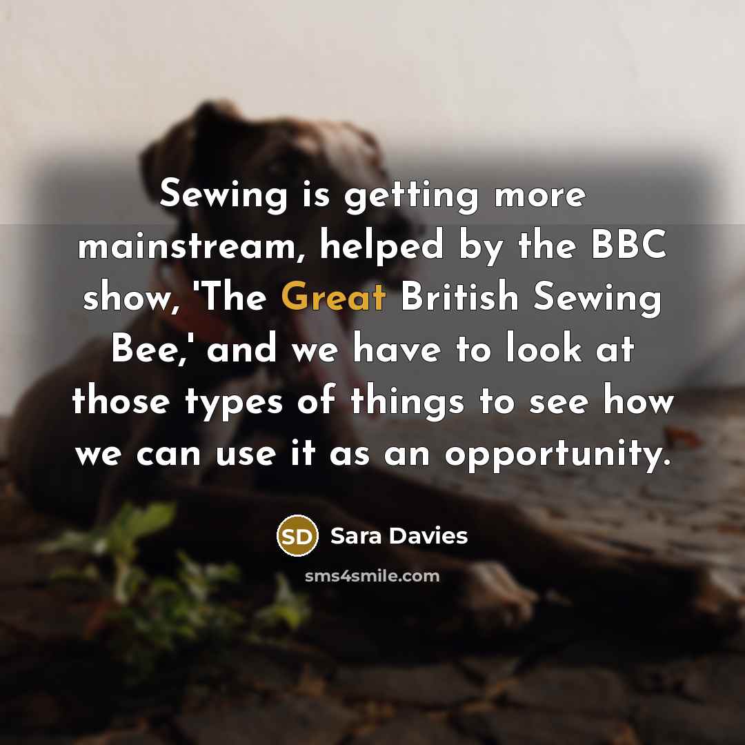 “Sewing is getting more mainstream, helped by the BBC show, 'The Great British Sewing Bee,' and we have to look at those types of things to see how we can use it as an opportunity.” quote by Sara Davies