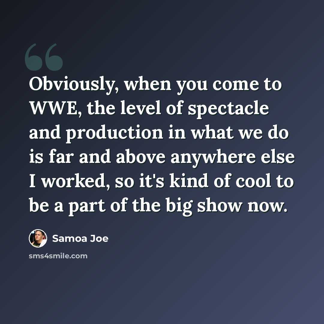 “Obviously, when you come to WWE, the level of spectacle and production in what we do is far and above anywhere else I worked, so it's kind of cool to be a part of the big show now.” quote by Samoa Joe