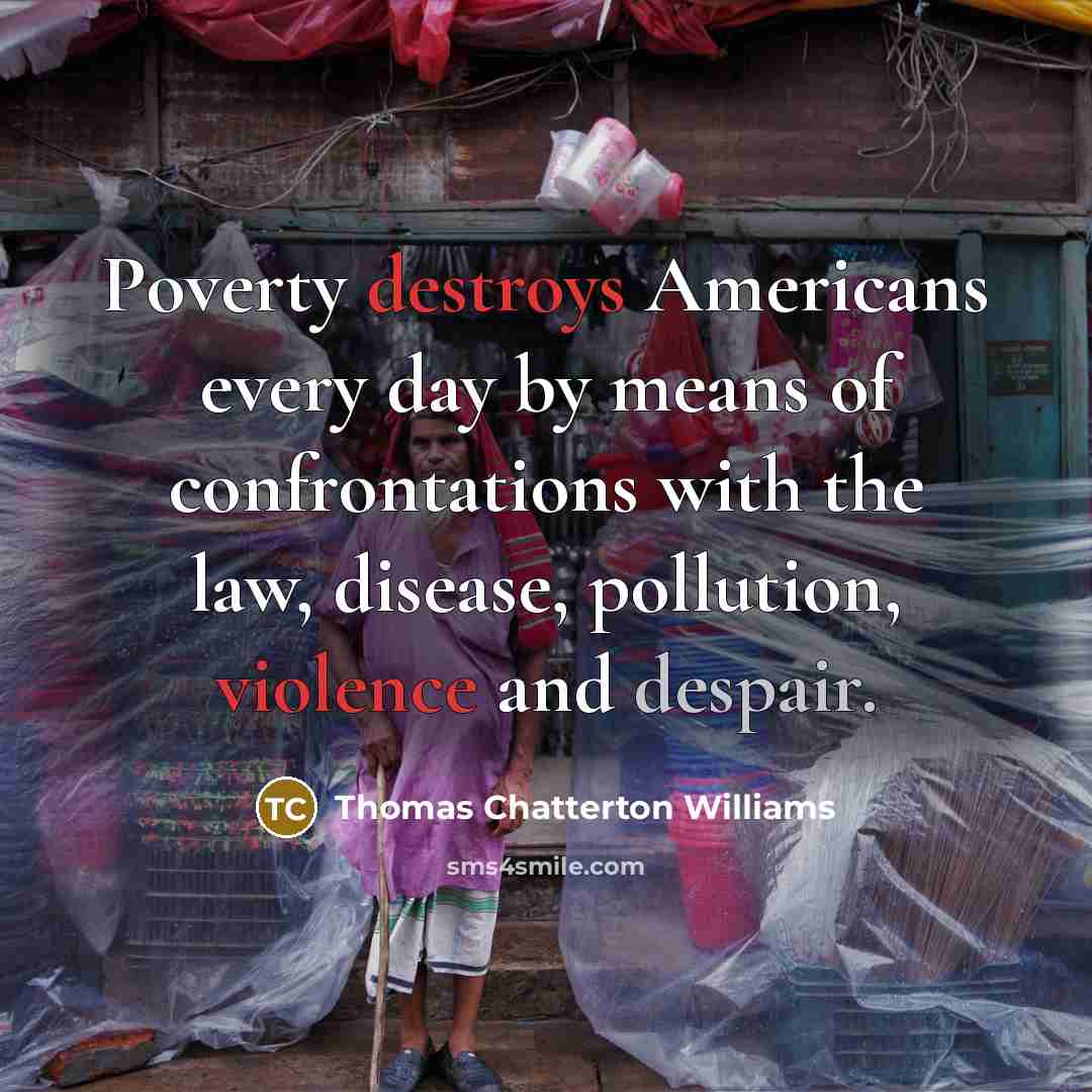 “Poverty destroys Americans every day by means of confrontations with the law, disease, pollution, violence and despair.” quote by Thomas Chatterton Williams