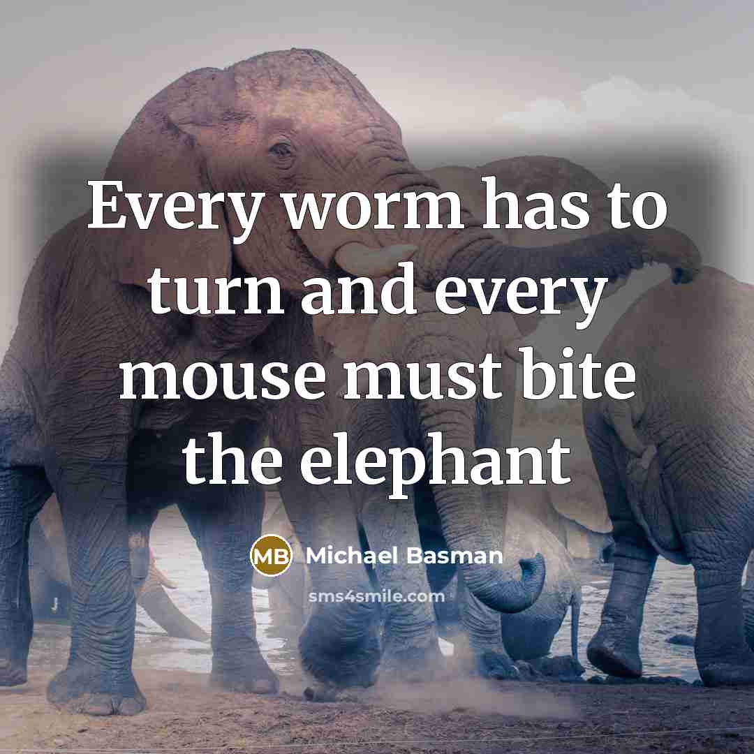 “Every worm has to turn and every mouse must bite the elephant” quote by Michael Basman
