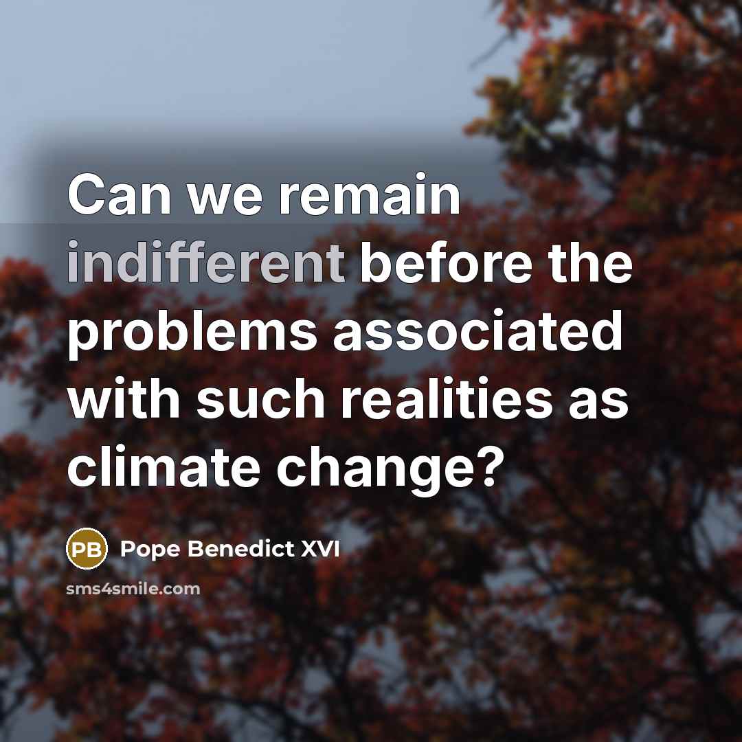 “Can we remain indifferent before the problems associated with such realities as climate change?” quote by Pope Benedict XVI
