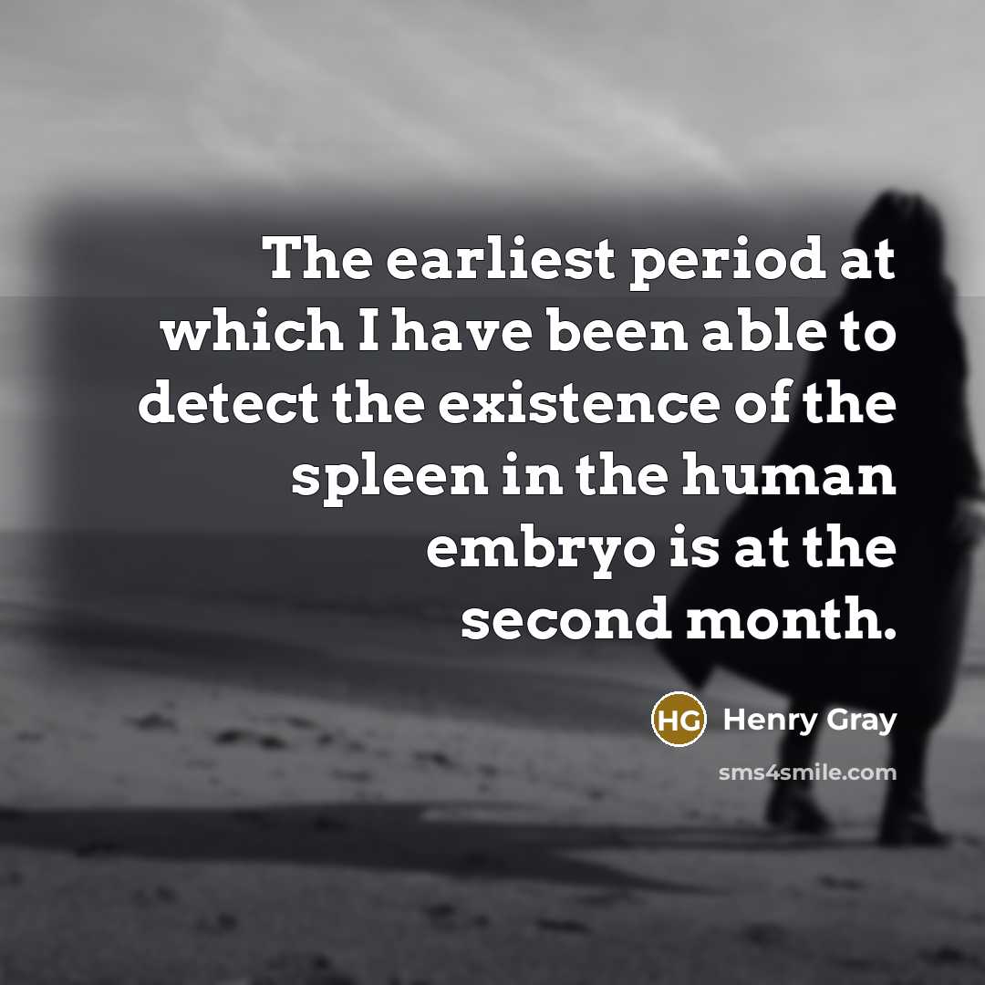 “The earliest period at which I have been able to detect the existence of the spleen in the human embryo is at the second month.” quote by Henry Gray