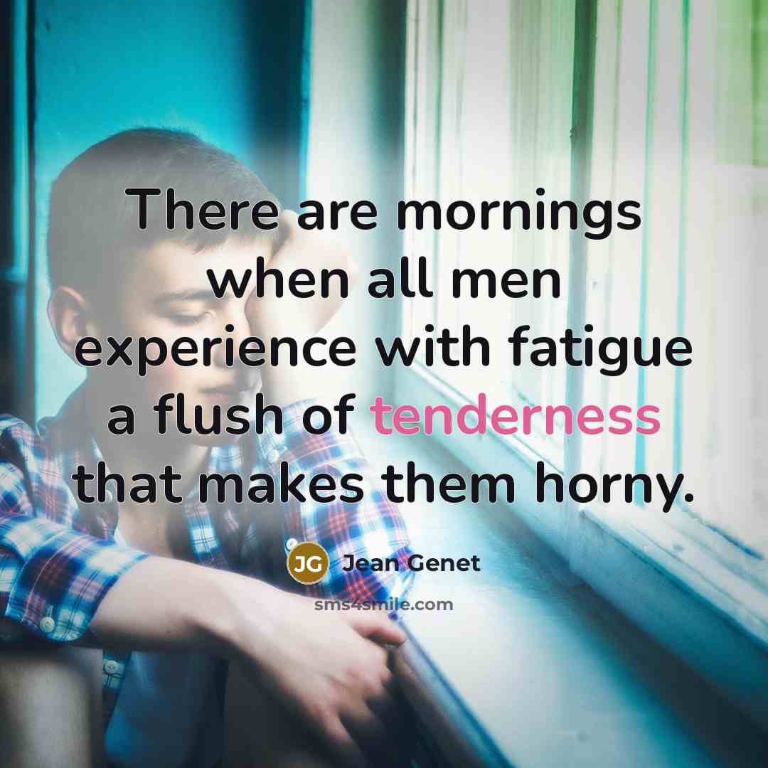 “There are mornings when all men experience with fatigue a flush of tenderness that makes them horny.” quote by Jean Genet