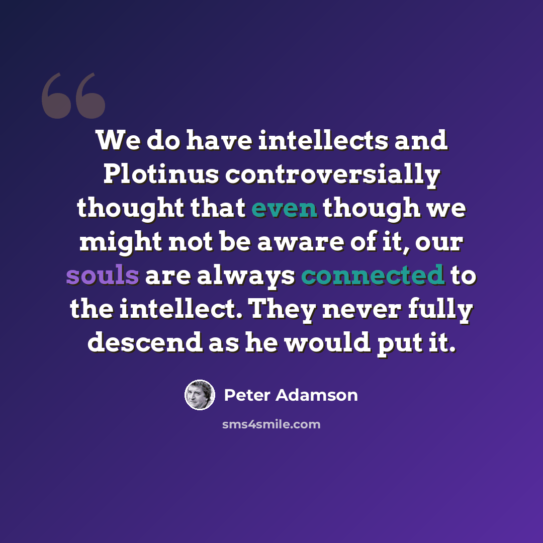 “We do have intellects and Plotinus controversially thought that even though we might not be aware of it, our souls are always connected to the intellect. They never fully descend as he would put it.” quote by Peter Adamson