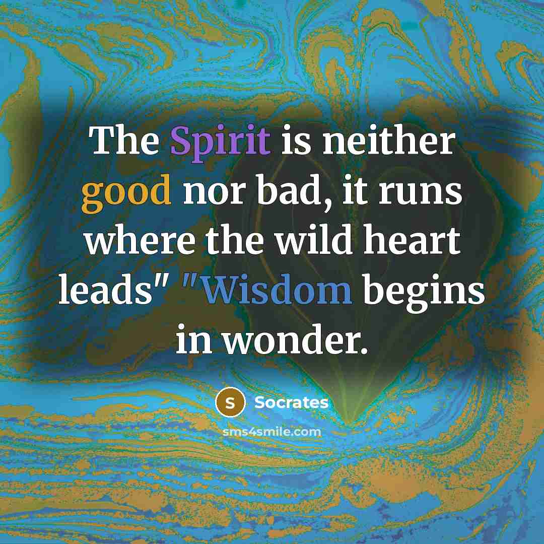 “The Spirit is neither good nor bad, it runs where the wild heart leads" "Wisdom begins in wonder.” quote by Socrates