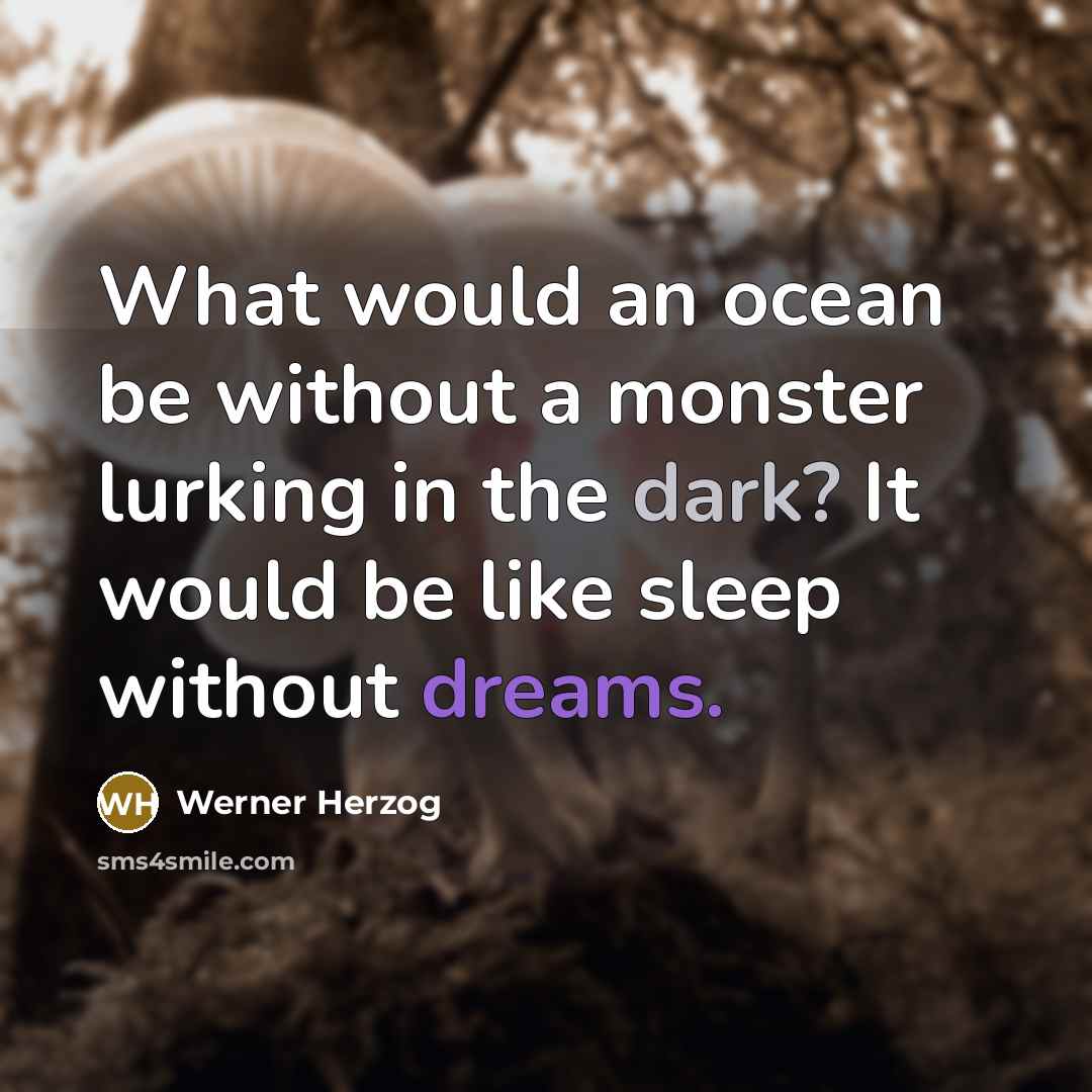“What would an ocean be without a monster lurking in the dark? It would be like sleep without dreams.” quote by Werner Herzog
