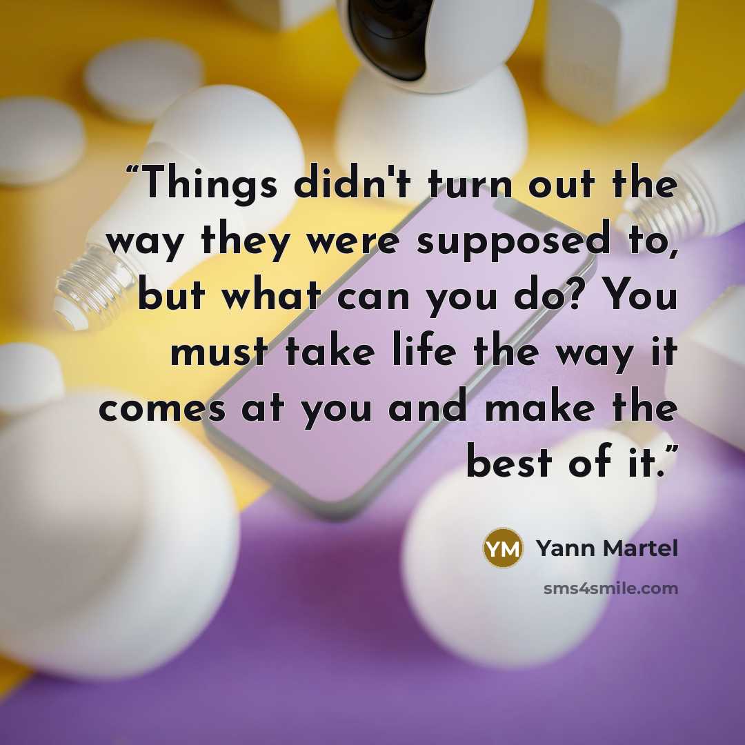 “Things didn't turn out the way they were supposed to, but what can you do? You must take life the way it comes at you and make the best of it.” quote by Yann Martel