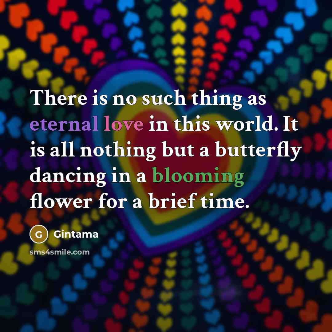 “There is no such thing as eternal love in this world. It is all nothing but a butterfly dancing in a blooming flower for a brief time.” quote by Gintama