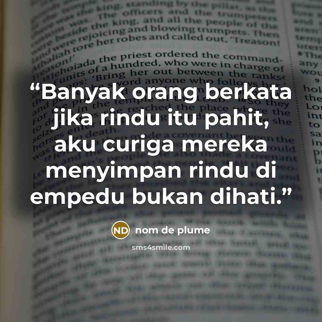 “Banyak orang berkata jika rindu itu pahit, aku curiga mereka menyimpan rindu di empedu bukan dihati.” quote by nom de plume