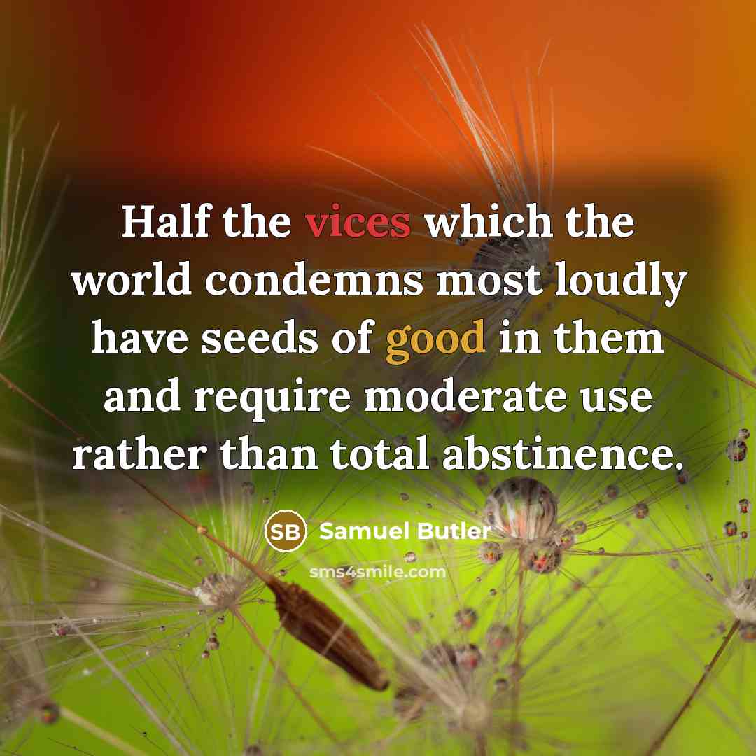 “Half the vices which the world condemns most loudly have seeds of good in them and require moderate use rather than total abstinence.” quote by Samuel Butler