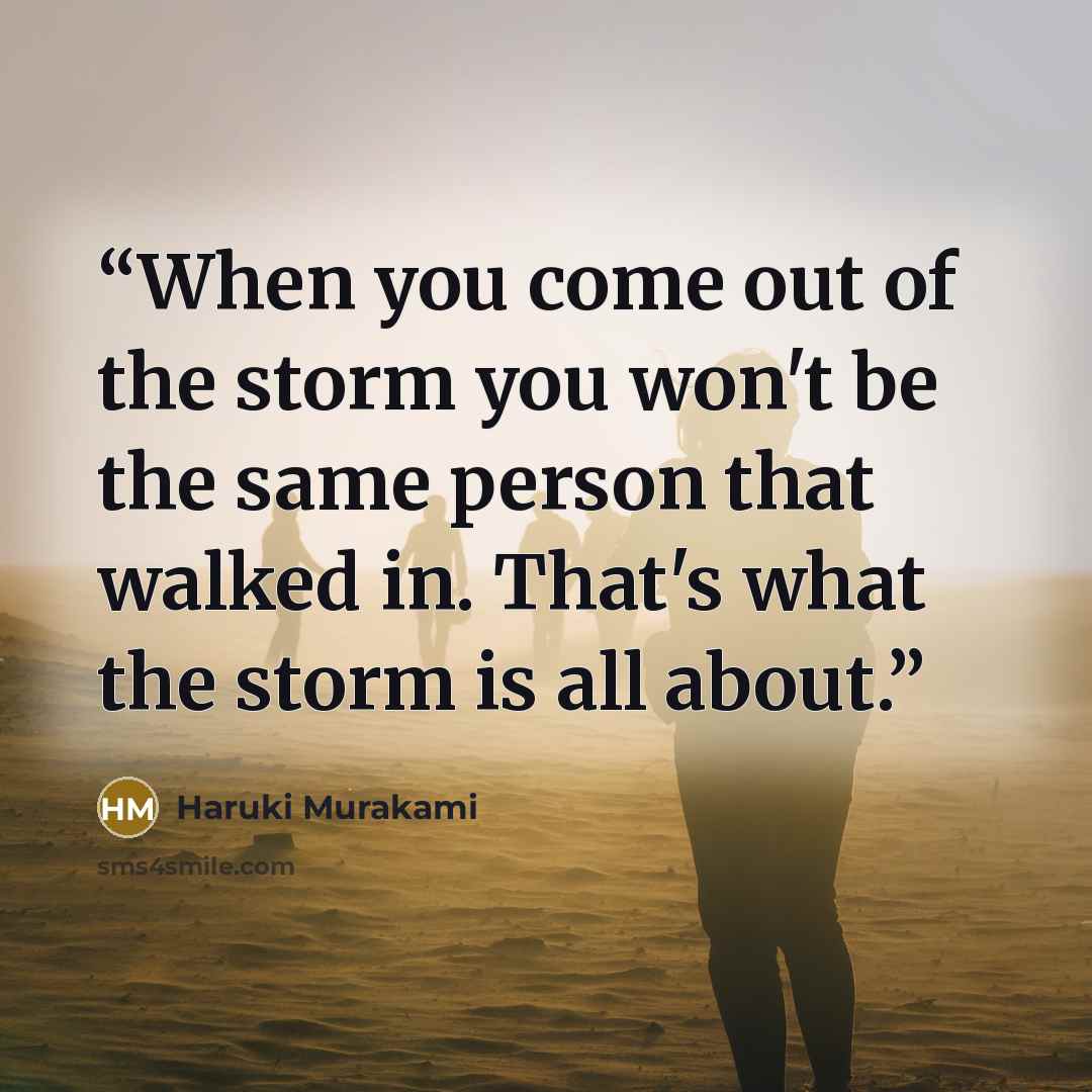 “When you come out of the storm you won't be the same person that walked in. That's what the storm is all about.” quote by Haruki Murakami