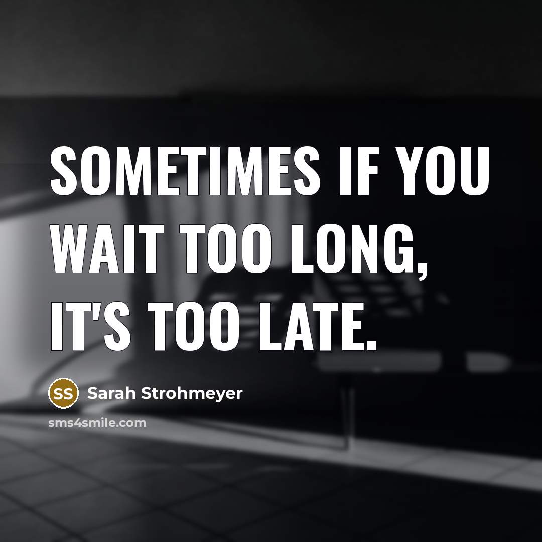 “Sometimes if you wait too long, it's too late.” quote by Sarah Strohmeyer
