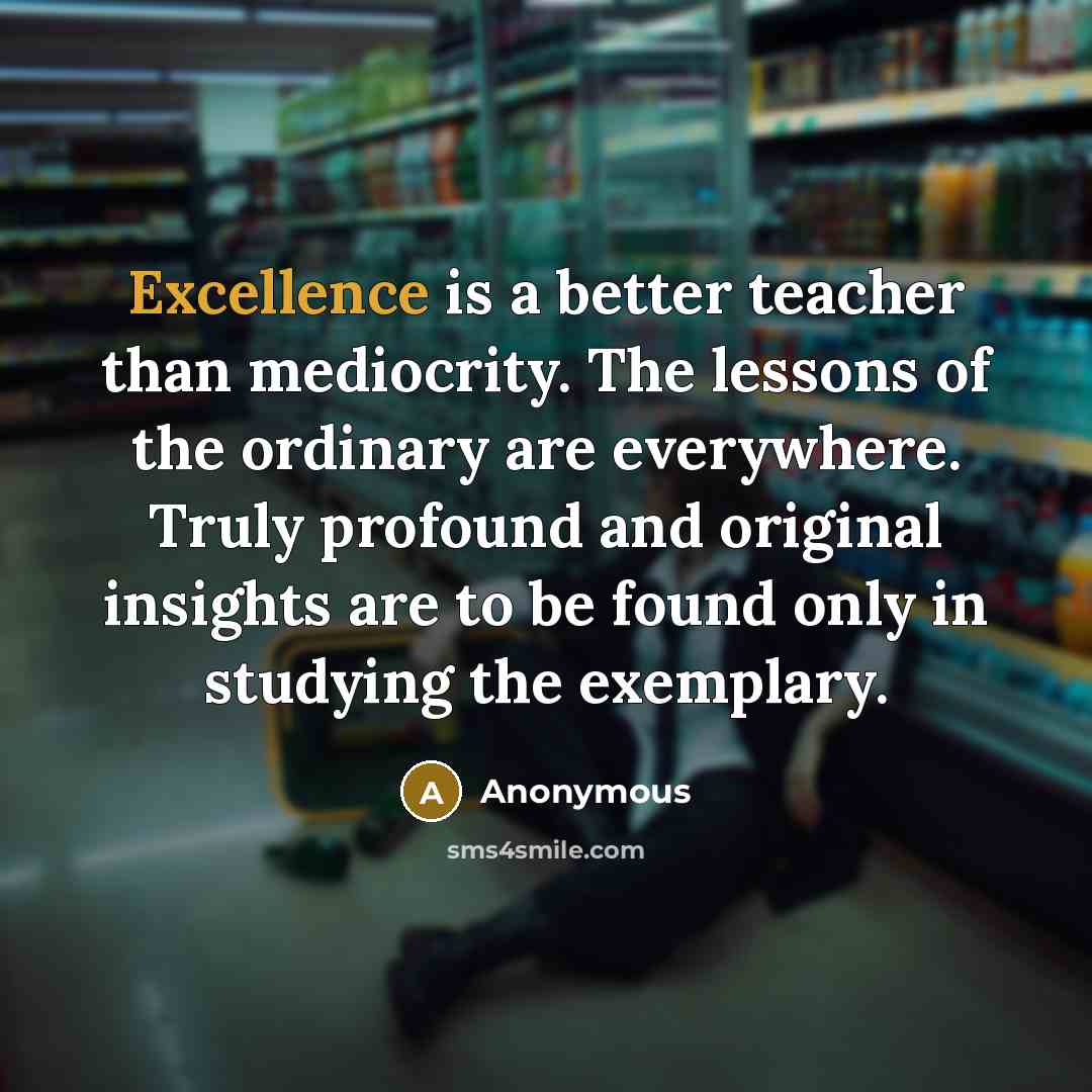 “Excellence is a better teacher than mediocrity. The lessons of the ordinary are everywhere. Truly profound and original insights are to be found only in studying the exemplary.” quote by Anonymous